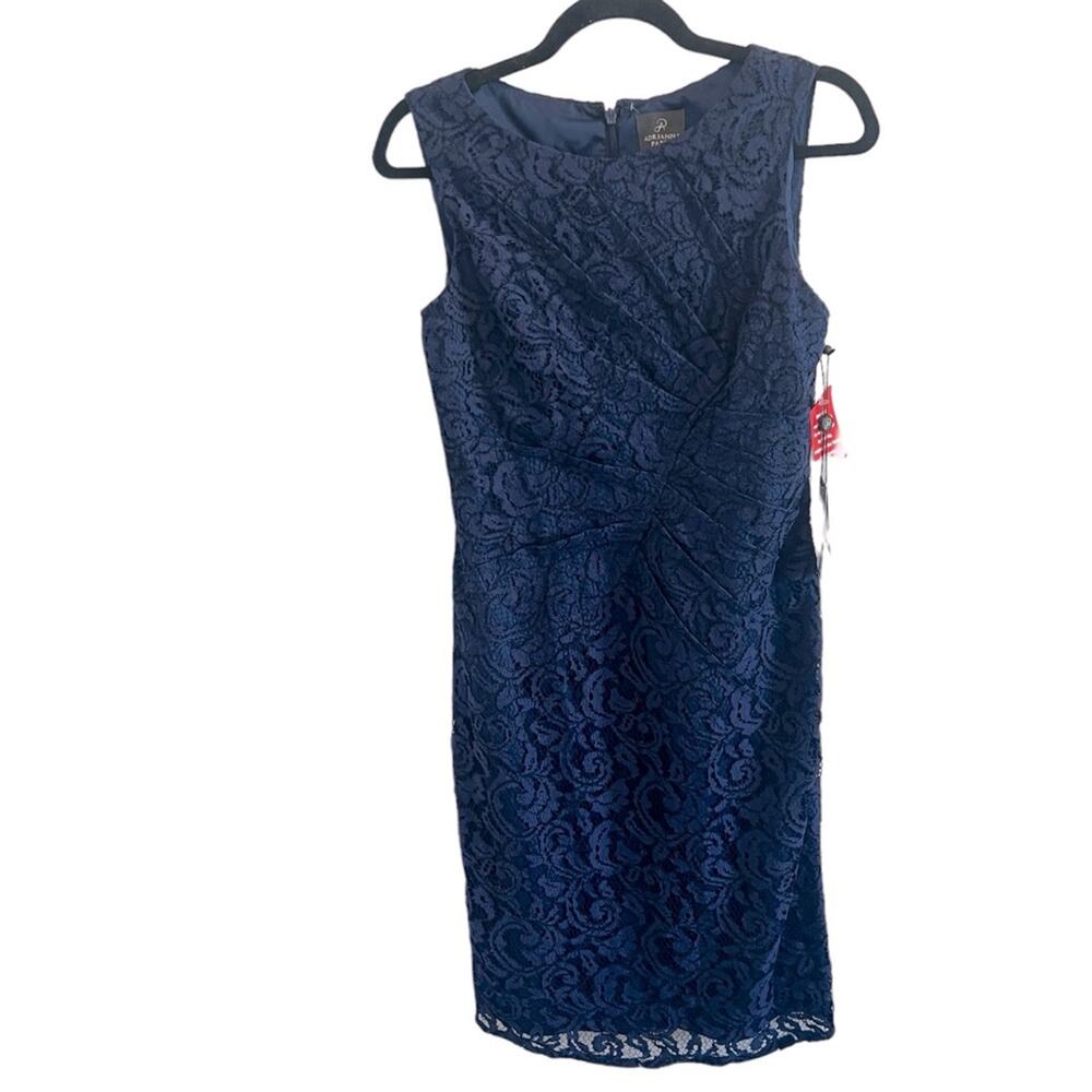 Adrianna Papell Navy Blue Lace Sheath Dress